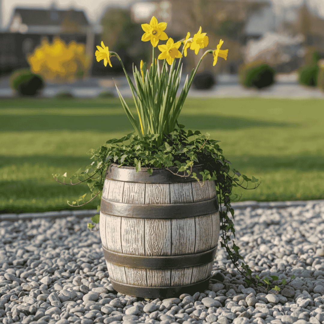 Keramický květináč ve tvaru vysokého sudu